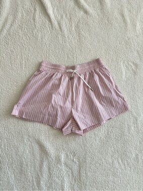 Elan Pale Pink Striped Cotton Drawstring Beach Shorts Lightweight Summer